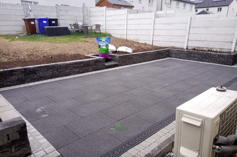 Patio with Charcoal And Silver Granite Slabs and Connemara Walling in Wexford Town (8)