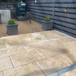 Patio with Beige Egyptian Limestone Slabs and Golden Gravel in Enniscorthy, Co. Wexford (2)