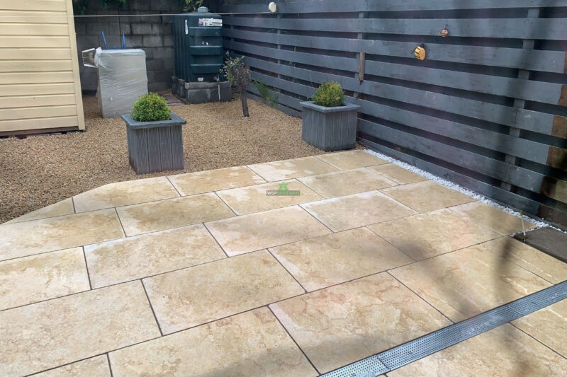 Patio with Beige Egyptian Limestone Slabs and Golden Gravel in Enniscorthy, Co. Wexford (2)