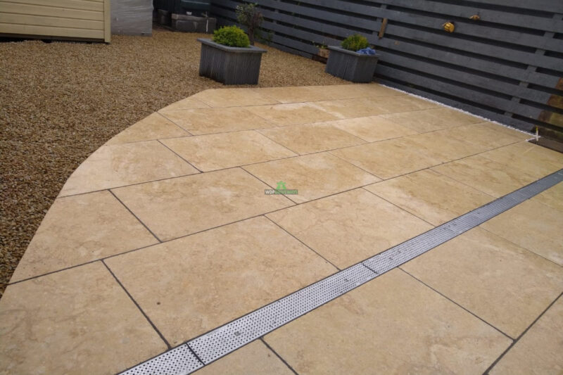 Patio with Beige Egyptian Limestone Slabs and Golden Gravel in Enniscorthy, Co. Wexford (4)