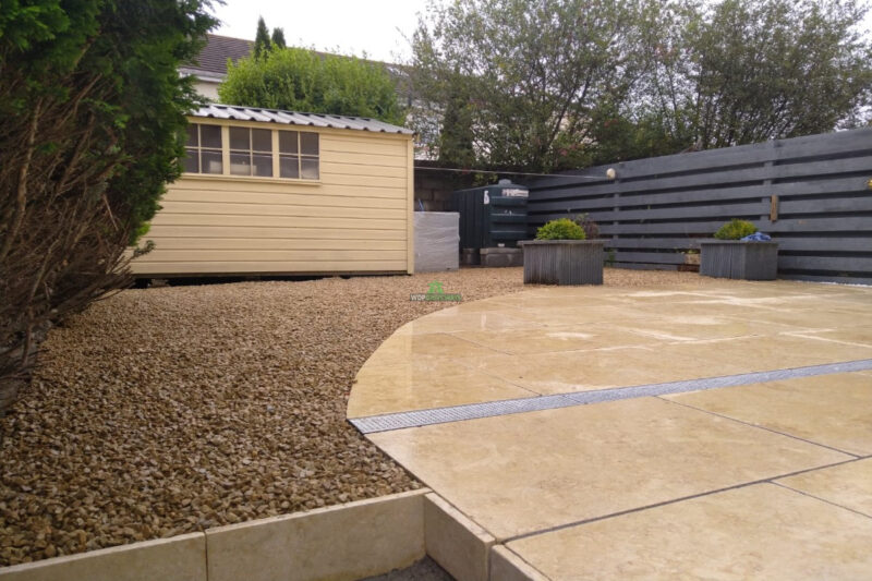 Patio with Beige Egyptian Limestone Slabs and Golden Gravel in Enniscorthy, Co. Wexford (7)